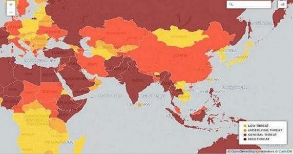Британское издание «Телеграф» составило карту террористической угрозы в странах мира